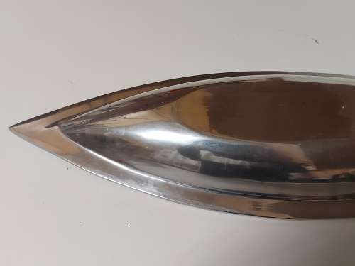 VINTAGE FUNCTIONAL ART CAST ALUMINIUM LARGE ELONGATED BOWL WITH AN IVORENE INNER COATING