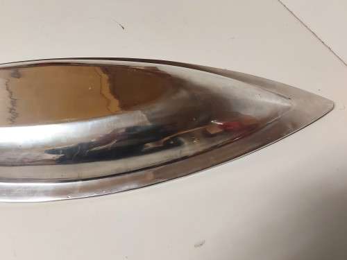 VINTAGE FUNCTIONAL ART CAST ALUMINIUM LARGE ELONGATED BOWL WITH AN IVORENE INNER COATING