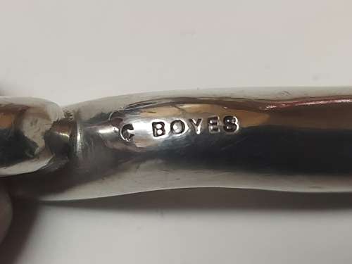 CARROL BOYES FUNCTIONAL ART: VINTAGE PEWTER AND STAINLESS STEEL SPREADER
