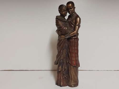 ZAWADI AFRICAN COLLECTION TALL COLD CAST BRONZE SCULPTURE (MOJA-STRONG TOGETHER)