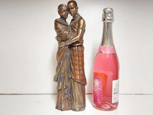 ZAWADI AFRICAN COLLECTION TALL COLD CAST BRONZE SCULPTURE (MOJA-STRONG TOGETHER)