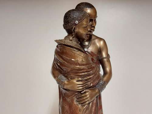 ZAWADI AFRICAN COLLECTION TALL COLD CAST BRONZE SCULPTURE (MOJA-STRONG TOGETHER)