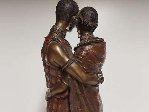 ZAWADI AFRICAN COLLECTION TALL COLD CAST BRONZE SCULPTURE (MOJA-STRONG TOGETHER)