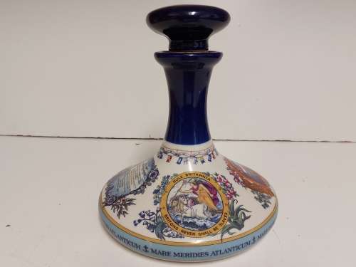 GREAT FIND! NAHON WADE PORCELAIN BRITISH NAVY PUSSER`S RUM SHIP`S FLAT DECANTER