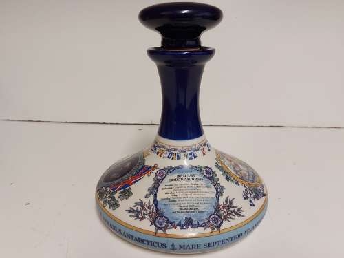 GREAT FIND! NAHON WADE PORCELAIN BRITISH NAVY PUSSER`S RUM SHIP`S FLAT DECANTER