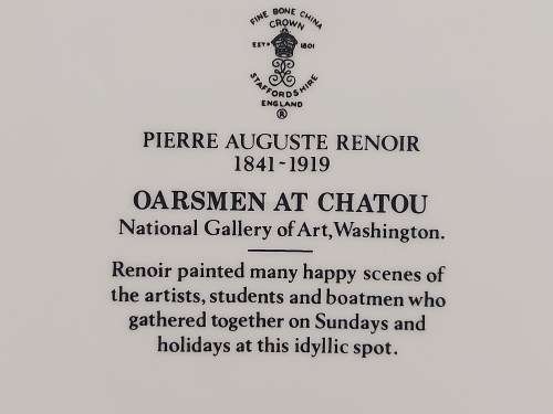 CROWN STAFFORDSHIRE FINE BONE CHINA PLATE DEPICTING PIERRE RENOIR`S (1841-1919) OARSMEN AT CHATOU