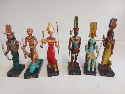 SET OF SIX MINIATURE MODELS OF ANCIENT EGYPTIANS,HI DEITIES