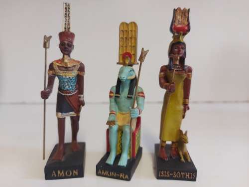 SET OF SIX MINIATURE MODELS OF ANCIENT EGYPTIANS,HI DEITIES