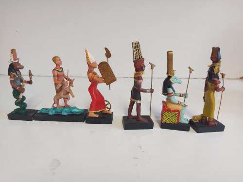 SET OF SIX MINIATURE MODELS OF ANCIENT EGYPTIANS,HI DEITIES