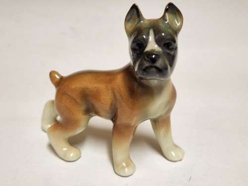 BEAUTIFUL VINTAGE PAIR OF MEISEN MADE IN GERMANY PORCELAIN BOXER DOG FIGURINES