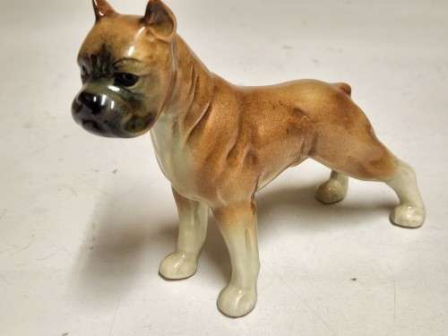 BEAUTIFUL VINTAGE PAIR OF MEISEN MADE IN GERMANY PORCELAIN BOXER DOG FIGURINES
