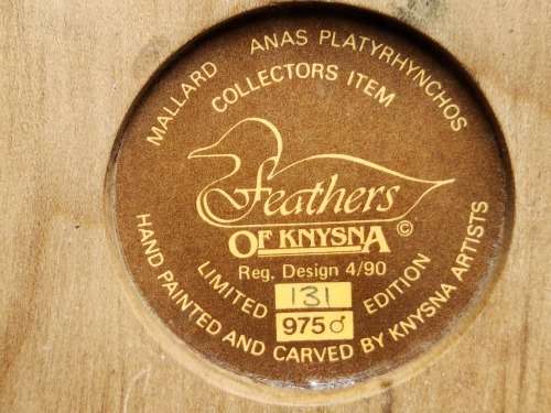 FEATHERS GALLERY LIMITED EDITION 131 OF 975 MALLARD (ANAS PLATYRHYNCHOS), HAND CARVED IN KNYSNA