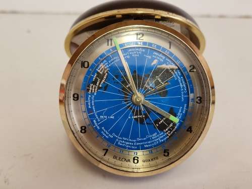 BOXED BULOVA QUARTZ WORLD TIME ALARM CLOCK, BATTERY OPERATED AND WORKING