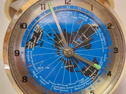 BOXED BULOVA QUARTZ WORLD TIME ALARM CLOCK, BATTERY OPERATED AND WORKING