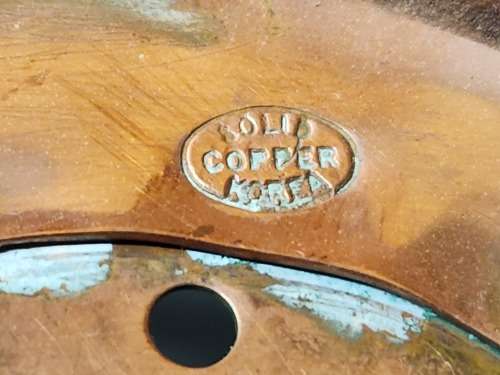 VINTAGE COPPER RICE COLANDER WITH BRASS HANDLES, MADE IN KOREA