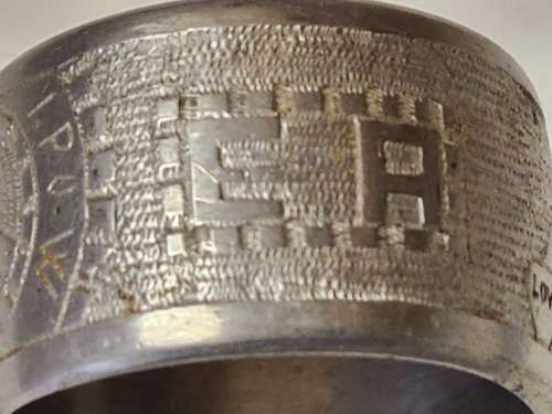 WORLD WAR II ITALIAN P.O.W SILVER METAL TRENCH ART, COMPRISING A SMALL DAGGER AND 5 SERVIETTE RINGS