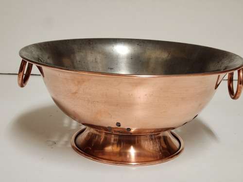 VINTAGE COPPER RICE COLANDER WITH BRASS HANDLES