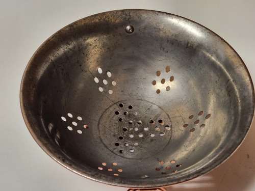 VINTAGE COPPER RICE COLANDER WITH BRASS HANDLES