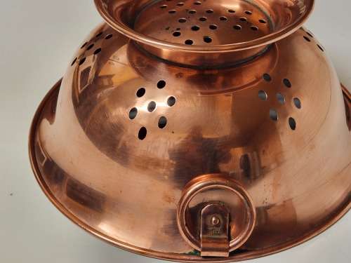 VINTAGE COPPER RICE COLANDER WITH BRASS HANDLES