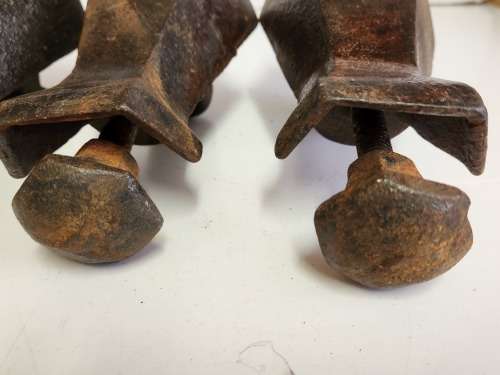 ANTIQUE SET OF FOUR CAST IRON BATH TUB LEGS, SOLID AND VERY HEAVY