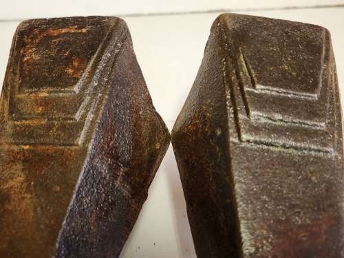 ANTIQUE SET OF FOUR CAST IRON BATH TUB LEGS, SOLID AND VERY HEAVY