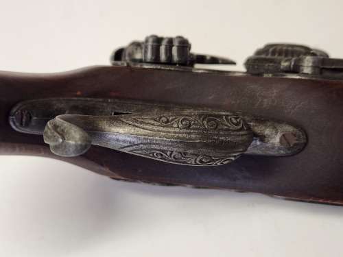 VINTAGE REPLICA FLINTLOCK PISTOL, HIGHLY DECORATED.