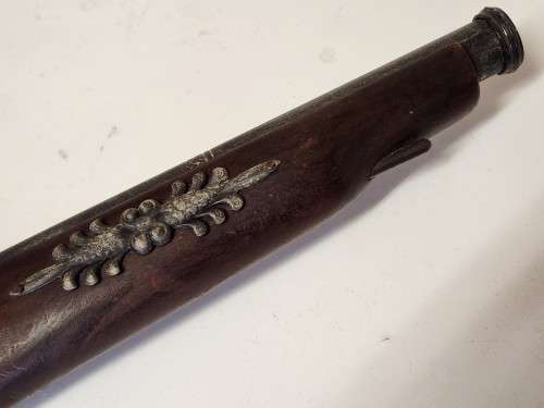 VINTAGE REPLICA FLINTLOCK PISTOL, HIGHLY DECORATED.