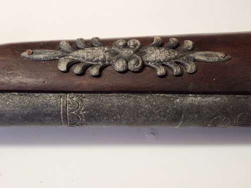 VINTAGE REPLICA FLINTLOCK PISTOL, HIGHLY DECORATED.