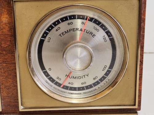 VINTAGE TAYLOR INSTRUMENTS USA WOOD AND BRASS BAROMETER AND HYGROMETER