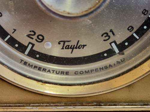 VINTAGE TAYLOR INSTRUMENTS USA WOOD AND BRASS BAROMETER AND HYGROMETER