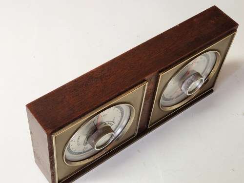VINTAGE TAYLOR INSTRUMENTS USA WOOD AND BRASS BAROMETER AND HYGROMETER