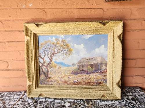 ORIGINAL OIL ON BOARD PAINTING BY THE RENOWNED  SA  ARTIST, E B KING WITH AN AMAZING VINTAGE FRAME