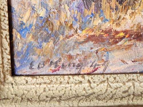 ORIGINAL OIL ON BOARD PAINTING BY THE RENOWNED  SA  ARTIST, E B KING WITH AN AMAZING VINTAGE FRAME