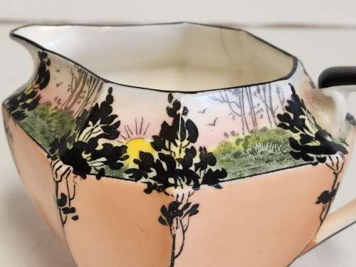 VINTAGE 1930`s ART DECO SHELLEY MADE IN ENGLAND TALL TREES AT SUNSET CREAMER
