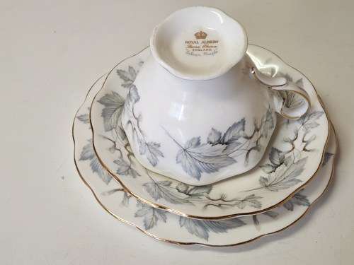ROYAL ALBERT SILVER MAPLE BONE CHINA TEA TRIO (1 OF 3)