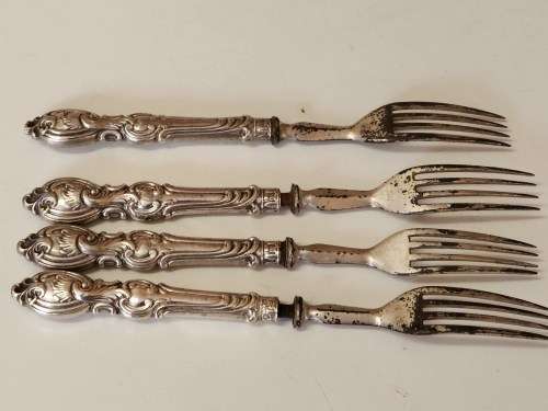 ANTIQUE SHEFFIELD SILVER HALLMARKED SET OF FOUR SILVER HANDLED FORKS
