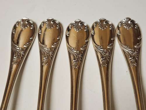 SET OF FIVE VINTAGE CHRISTOFLE SILVER PLATED ORNATELY DESIGNED DINNER FORKS