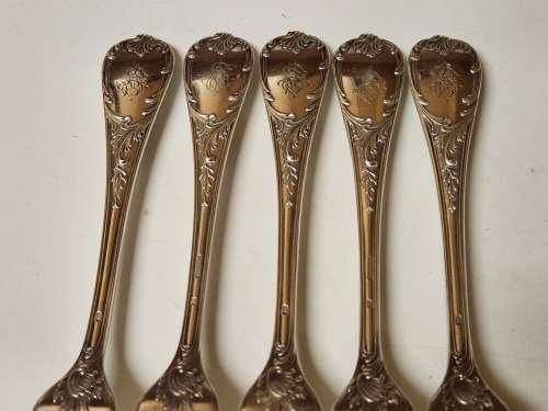 SET OF FIVE VINTAGE CHRISTOFLE SILVER PLATED ORNATELY DESIGNED DINNER FORKS