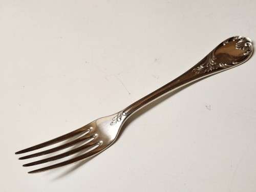 SET OF FIVE VINTAGE CHRISTOFLE SILVER PLATED ORNATELY DESIGNED DINNER FORKS
