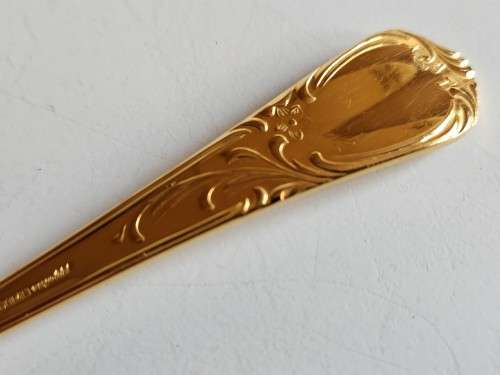 SET OF SIX VINTAGE BMF BESTECK VERGOLDET (GOLD PLATED) ORNATELY DESIGNED CAKE FORKS, MADE IN GERMANY