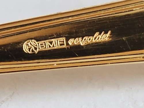 SET OF SIX VINTAGE BMF BESTECK VERGOLDET (GOLD PLATED) ORNATELY DESIGNED CAKE FORKS, MADE IN GERMANY