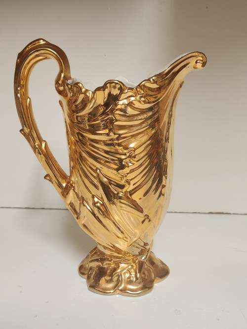 AMAZING! TALL AND ELEGANT VINTAGE BURLEIGH IRONSTONE STAFFORDSHIRE GOLD LUSTRE JUG/PITCHER