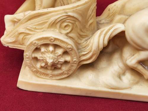 VINTAGE SIGNED SANTINI GLADIATOR AND HORSE-DRAWN CHARIOT COMPOSITE MATERIAL SCULPTURE