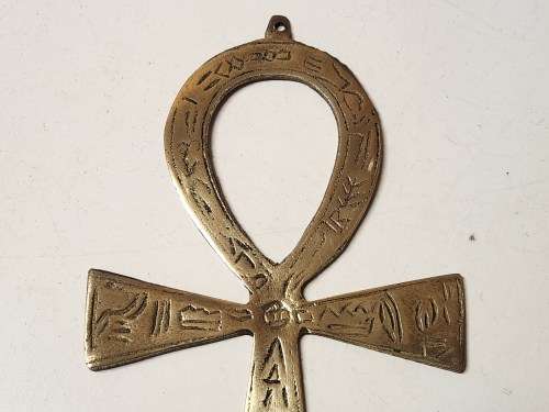 VINTAGE BRASS EGYPTIAN PHARAOHS ANKH KEY OF LIFE CROSS WITH HIEROGLYPHICS