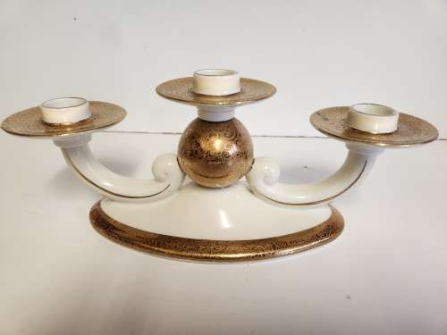 VINTAGE ALKA BAVARIA MARION GERMANY GOLD AND WHITE CANDELABRUM