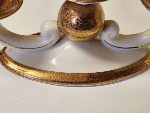 VINTAGE ALKA BAVARIA MARION GERMANY GOLD AND WHITE CANDELABRUM