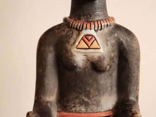 VINTAGE UNUSUAL RAKU POTTERY ETHNIC FIGURINE