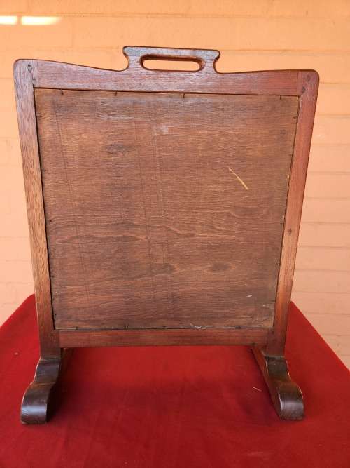 BEAUTIFUL VINTAGE BURMESE TEAK AND NEEDLEPOINT FIRE SCREEN