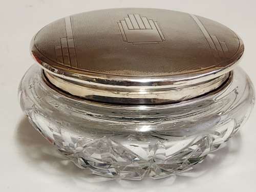 ANTIQUE 1920 BIRMINGHAM SILVER HALLMARKED LIDDED CRYSTAL CUT GLASS BOWL IN AN HEXAGONAL BOX