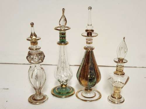SET OF FOUR VINTAGE EGYPTIAN HAND-BLOWN PERFUME BOTTLES